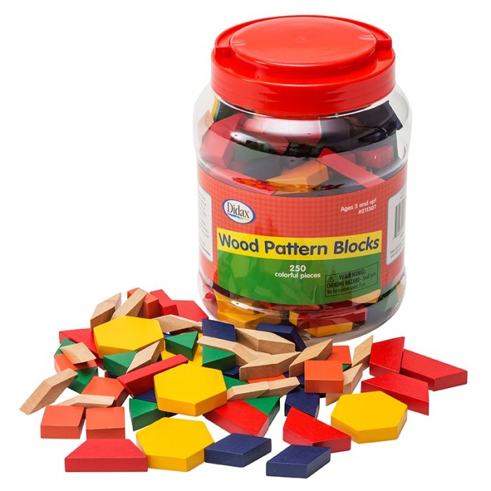 Didax Wood Pattern Blocks 250 Pieces With Puzzle Pattern Book Learning Resources 